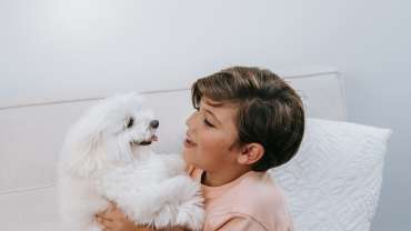 happy kid with dog