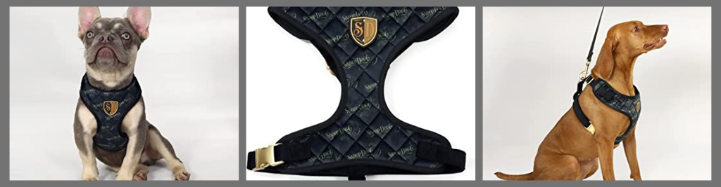 Snoop Doggie Doggs Quilted Velvet Deluxe Pet Harness with Logo Pattern and Gold Tone Metal Hardware